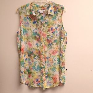 Liz Claiborne silk polyester collared button down floral blouse